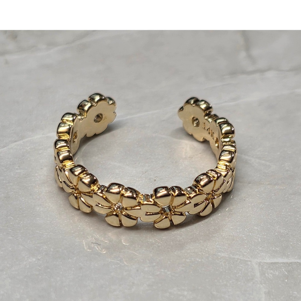 New 14K GF Gold Filled Tone Open Flower Ring Size 4 Dainty Floral Bypass Band